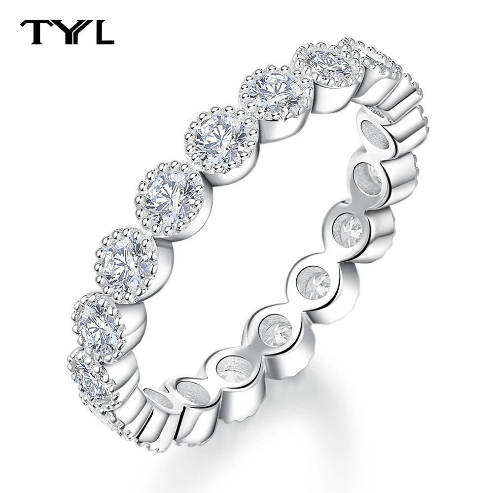 

TYYL 2.5mm VVS1 D Full Moissanite Ring Diamond Eternity Wedding Band Real 925 Sterling Silver Engagement Rings Jewelry Wholesale