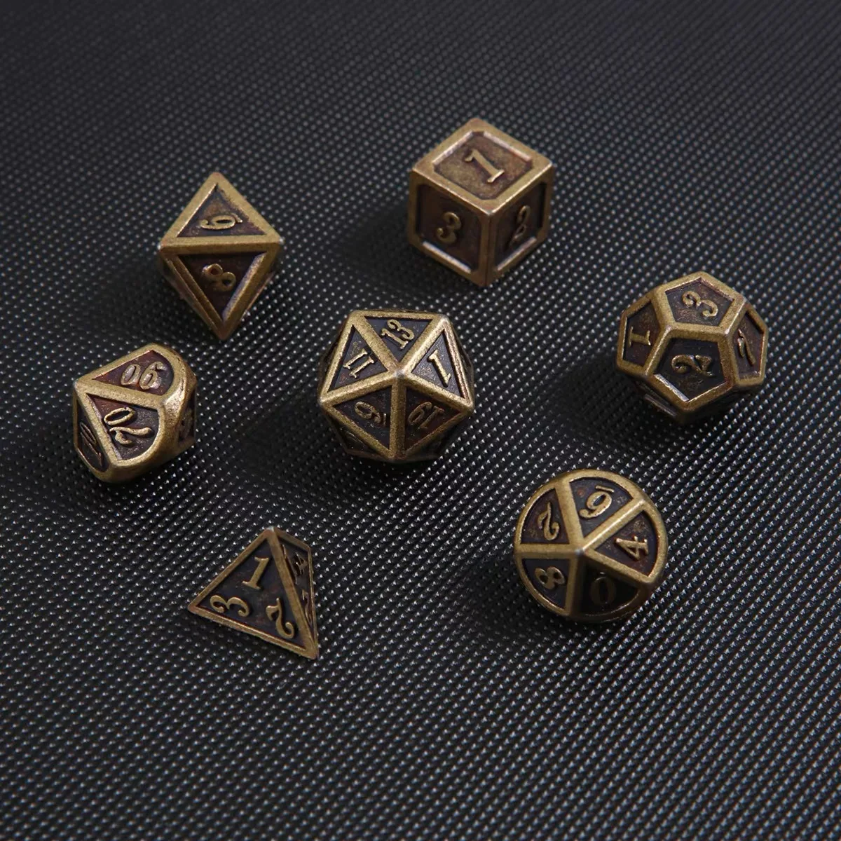7PCS Metall Polyedrische Würfel Bronze DND Spiel Würfel für RPG Dungeons and Dragons DND RPG MTG D20 D12 D10 D8 D6 D4 Tisch Spiel – Detail 1