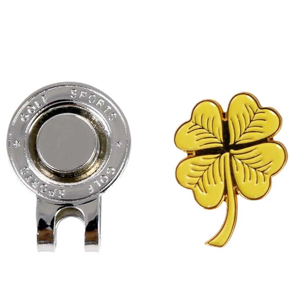 Mark Golf Equipment Lucky Grass Ball Token Electroplated Gold Golf Cap Clip Four Leaf Clover Golf Ball Marker Golf Hat Clip