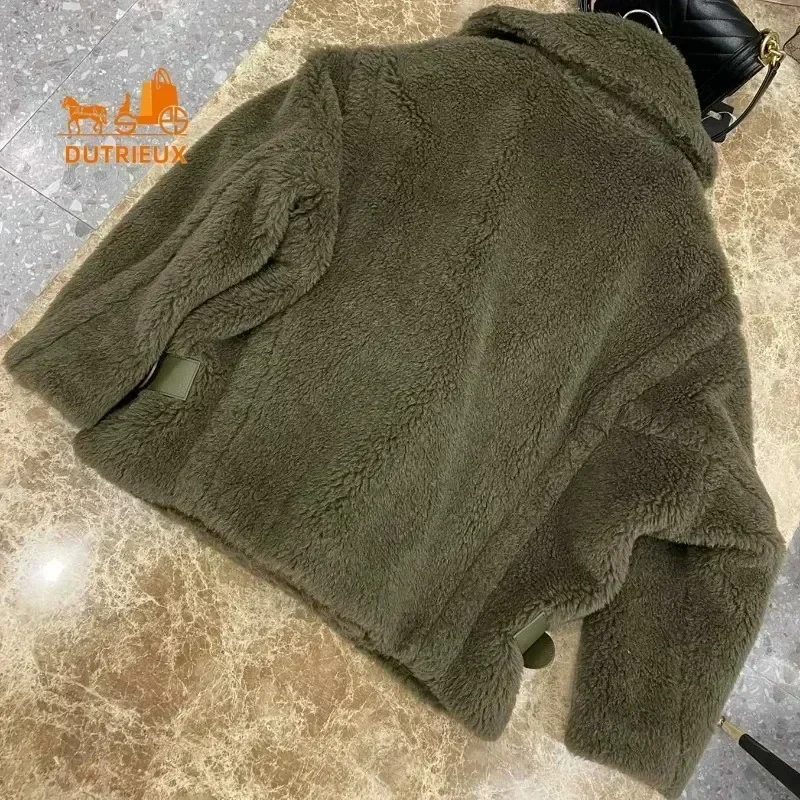 Nieuwe korte teddyjas dames, 60% alpaca28% wol12% zijde, winter warm dubbelzijdig teddy kasjmier wol korte jas dames, echte bontjas