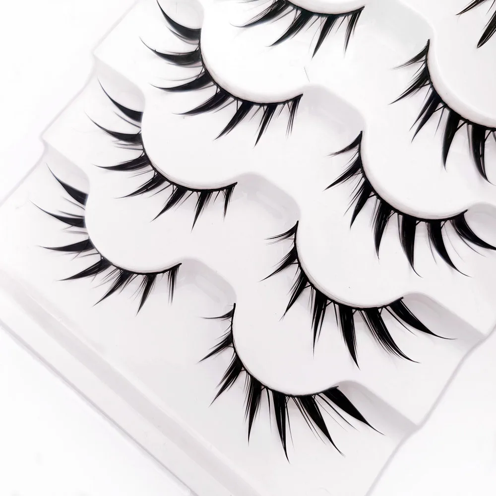 JKX Manga Thick False Eyelashes Cross Curling Lash Extension 3D Thai Style Wet Lashes Natural Fairy Sharp Mink Fake Lashes