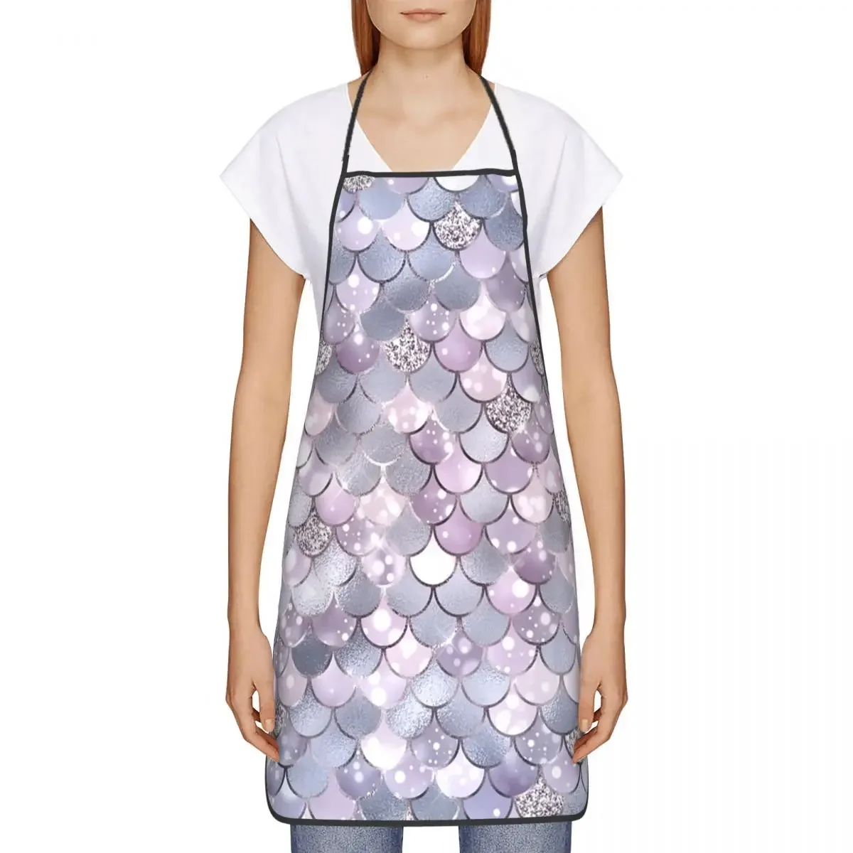 Custom Bib Pretty Mermaid Scales Pattern Apron Men Women Unisex Adult Chef Cooking Kitchen Tablier Cuisine Gardening