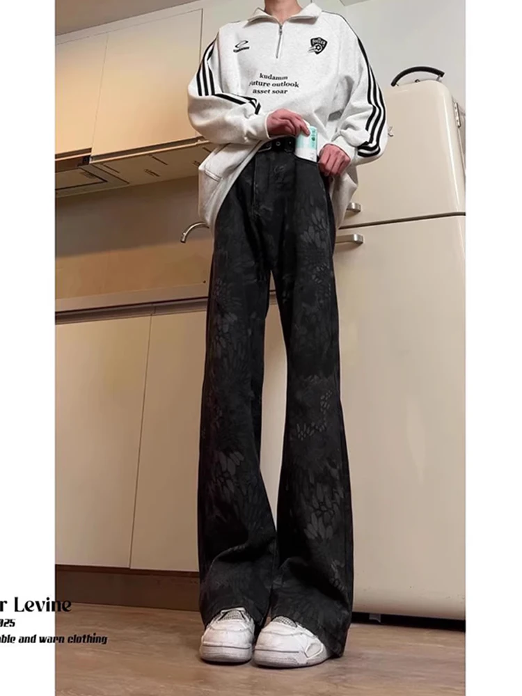 

Мужские джинсы-клеш с широкими штанинами и принтом «Год Змеи», в американском стиле, с высокой талией, прямые, с эффектом подтяжки, в стиле High Street