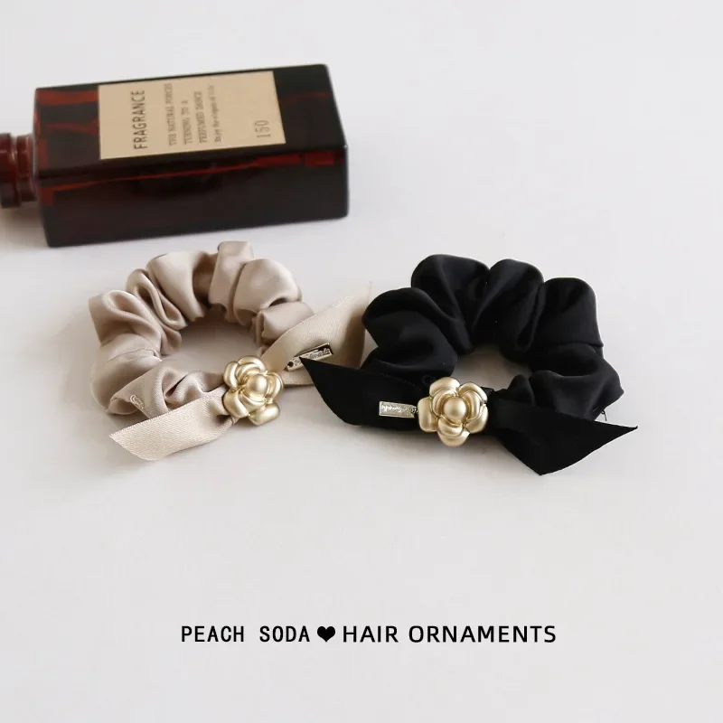 ربطات شعر كاميليا معدنية فرنسية أنيقة غير لامعة، حلقة أمعاء كبيرة، إكسسوارات شعر أنيقة للنساء، أربطة شعر عصرية