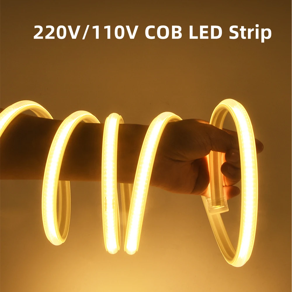 30M/20M/10M COB LED Strip Light 220V 110V CRI RA90 Outdoor Garden FOB LED Tape with Switch 288leds/M Garden Kitchen Lighting