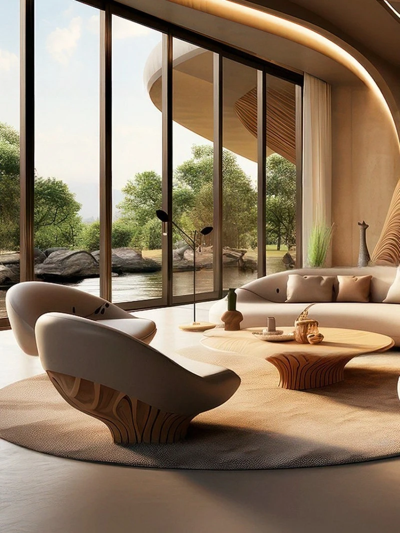 The curved sofa is modern and simple, the living room leather arc sofa,  villa-type multi-person sofa, and technology