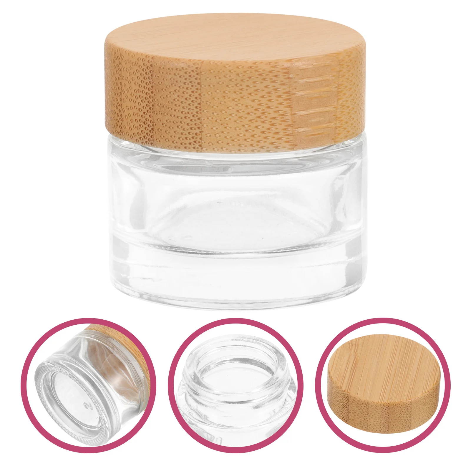 Hervulbare transparante glazen pot met houten deksel 10g kleine container reiscrème monsterpot lotioncontainer