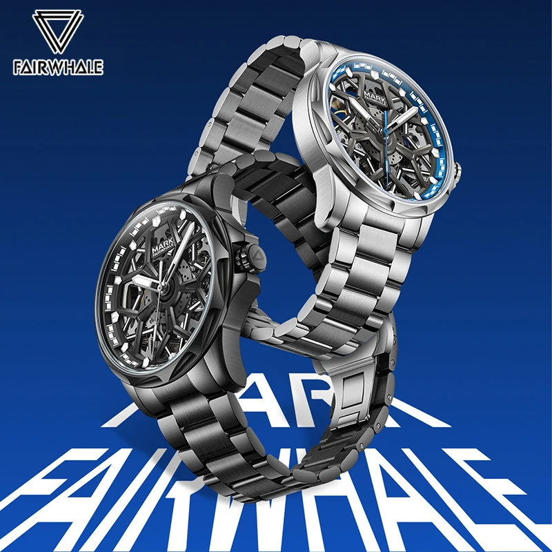 Fairwhale Fashion Automatic Watch For Men Luminous Stainless Steel Skeleton Watches Trendy Cool Mechanical Wristwatch Male Reloj