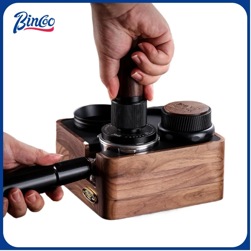 Bincoo Walnut 4-Hole Coffee Tool Stand, Universal 51/58mm Espresso Base Set with Coffee Distributor & Tamper,