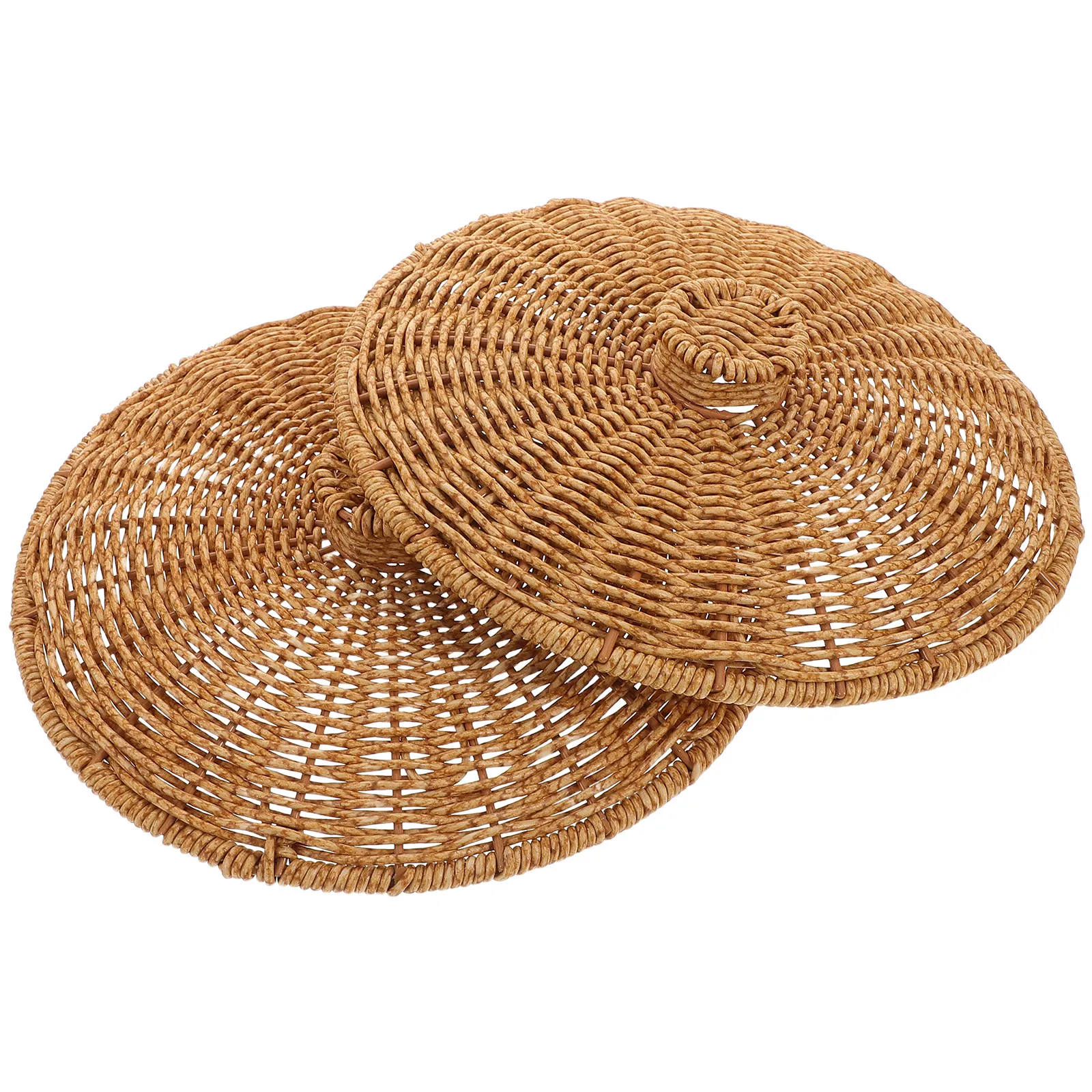 

Plastic Storage Basket Lid Handwoven Braided Decorative Storage Bin Cover Multi-Purpose Picnic Hamper Replacement Top