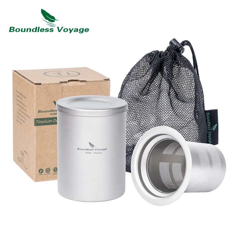 Boundless Voyage Titanium Double Layer Tea Cup Portable Travel Tea Mug set with Filter 180ml