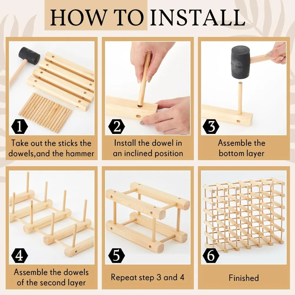 Rak Anggur Kayu 36 Botol, Rak Anggur Modular yang Dapat Ditumpuk, Rak Penyimpanan Anggur Rakitan Sendiri, Tempat Botol Anggur untuk di Dalam Lemari