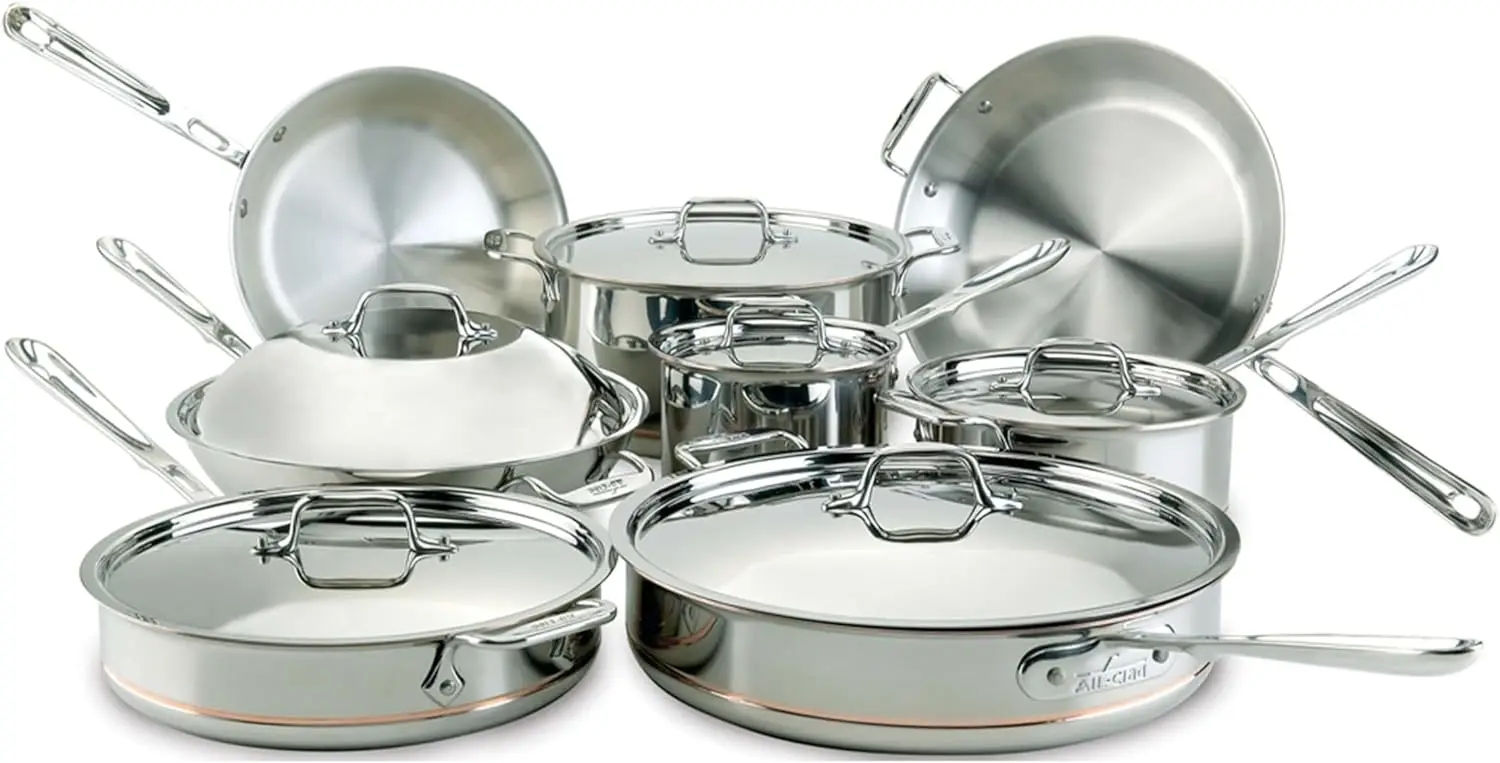 Copper Core 5-Ply Stainless Steel Cookware Set 14 Piece Induction Oven Broiler Safe 600F Pots and Pans Silver