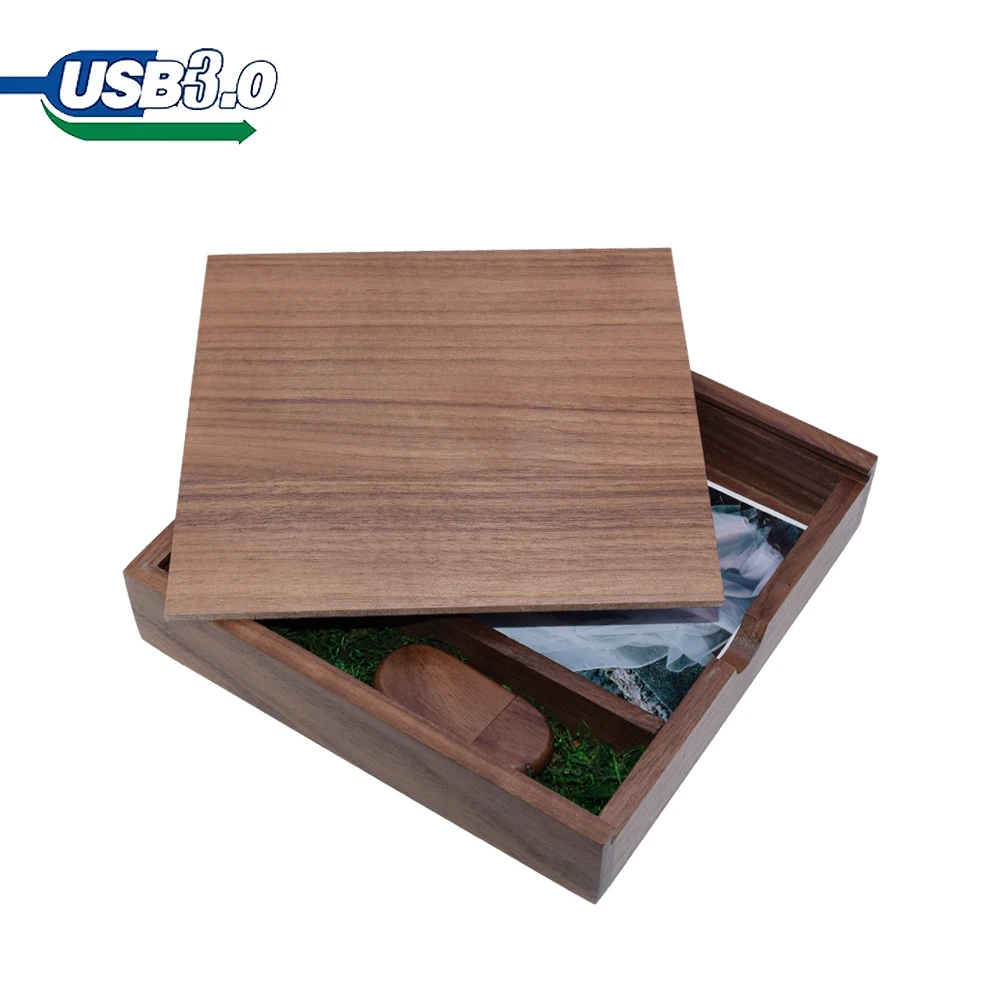 Unidad Flash USB 3,0 para regalos de fotografía de boda, capacidad Real de 128GB, álbum de fotos de madera + caja, Pendrive de 64GB, Memory Stick de 32GB y 16GB