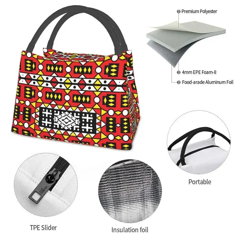 Kizomba Samakaka Ankara Print Insulated Lunch Bag for African Pattern Wax Design Cooler Thermal Bento Box Office Picnic Travel