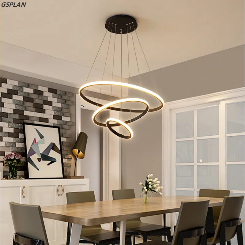 Modern Chandelier Led Ring Circular Chandelier Black Penthouse Living Restaurant Kitchen Indoor Lighting Fixtures