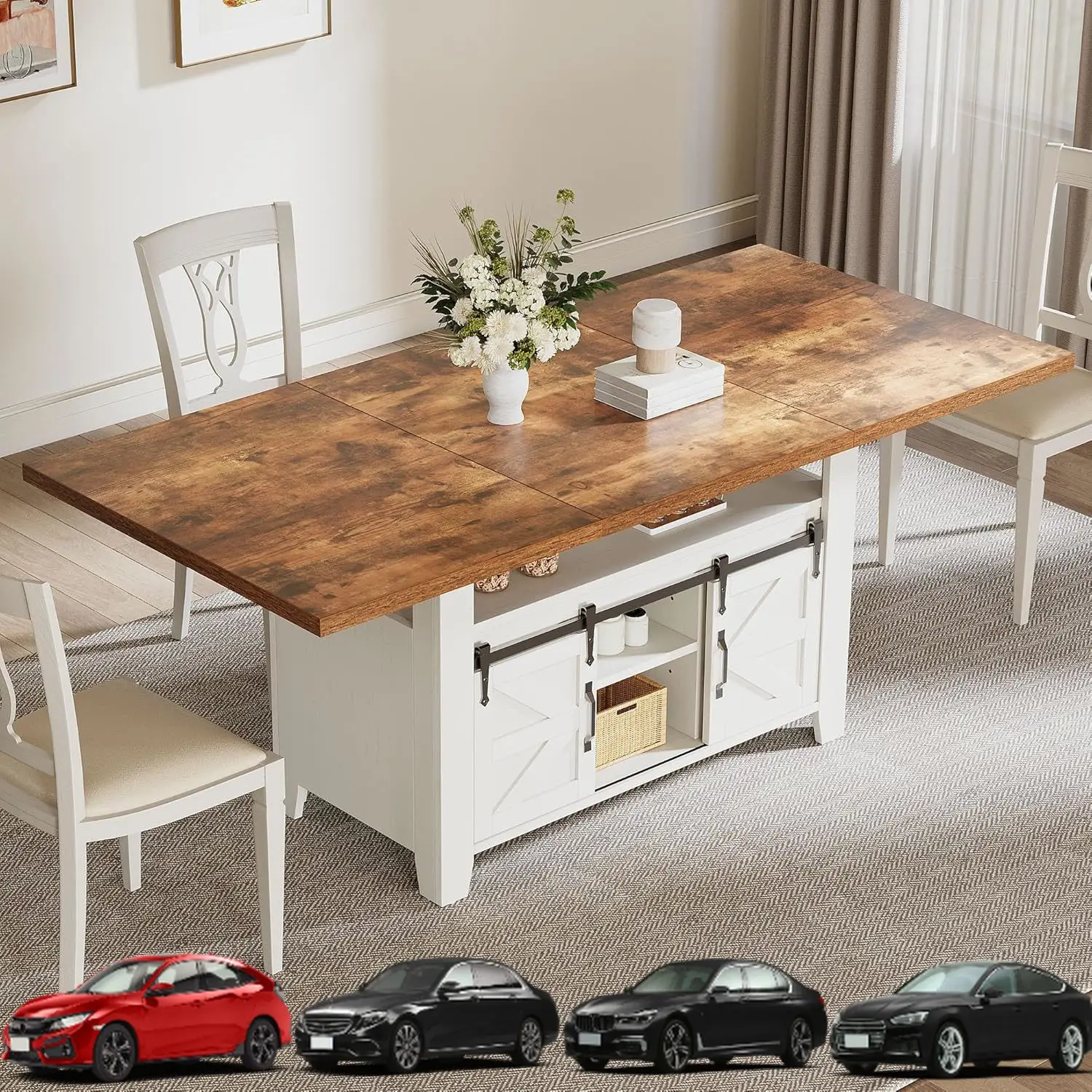 

DWVO 70 Inches Rectangle Dining Table for 6-8 People Farmhouse Kitchen Table Large Dinner Table with Storage Cabinet Rustic Wood