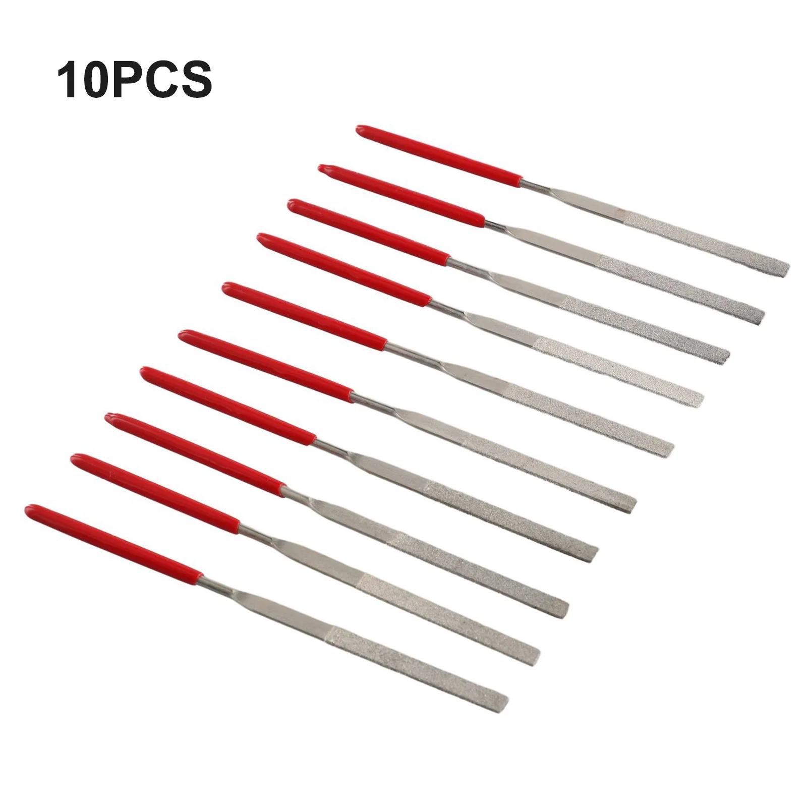 10PCS Diamond Mini Needle File Set With Red Handle For Deburring Fine Grinding Ceramic Glass Gem Stone Hobbies And Crafts Tool