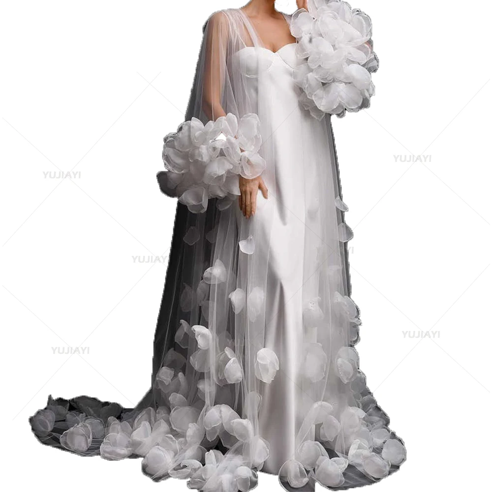 Abiti da sposa bianchi per servizio fotografico Abito da donna in tulle trasparente Abito lungo fatto a mano con fiori Abito da sposa Boudoir Indumenti da notte da notte