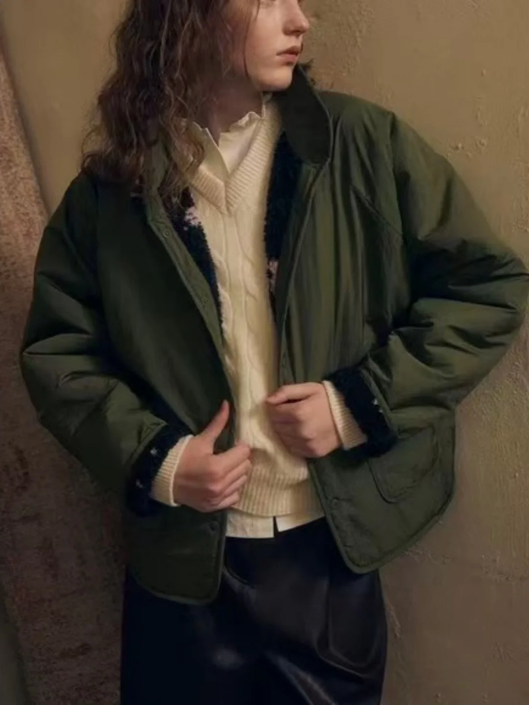 

Двусторонняя одежда из искусственного меха ягненка, женская рабочая одежда, теплая хлопковая одежда, зимнее женское модное пальто