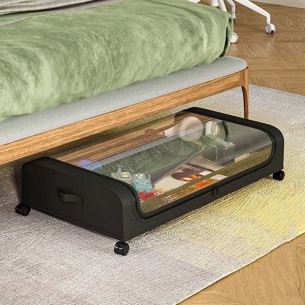 Large Capacity ​​Under Bed Storage Box Space Saving Curved Style Quilts Clothing Storage Box with Wheels Dust-Proof Underbed Bin