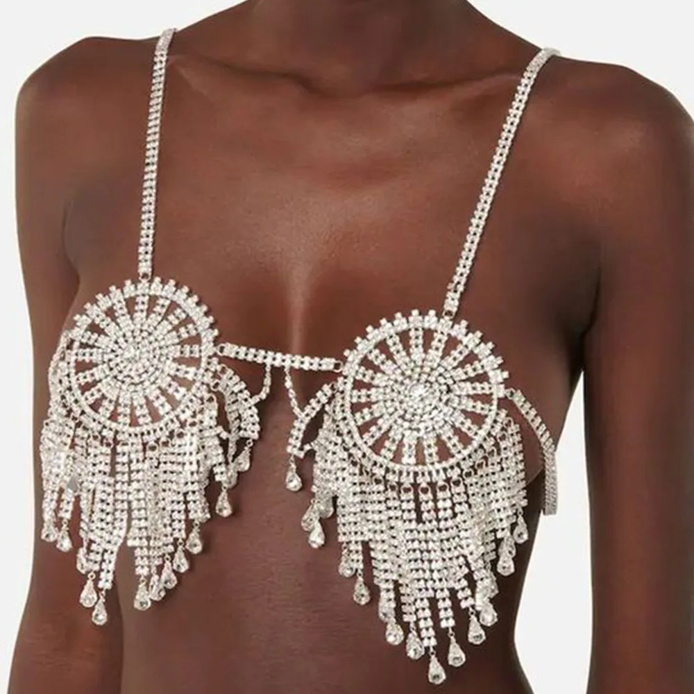 

Trendy, sexy, round hollow diamond chest chain, irregular personality, fringed bra body chain body chain06