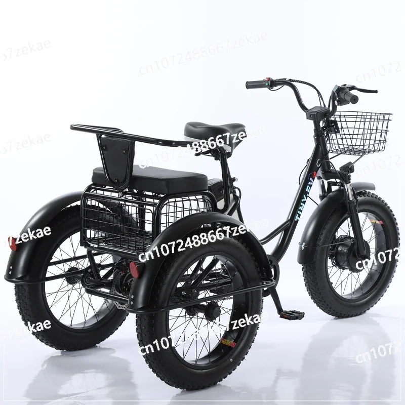 20 Inch Fat Electric Bike 3 Wheeled Electric Tricycle with Passenger Seat for Adult 48v 500w Powerful Lithium Battery Removable