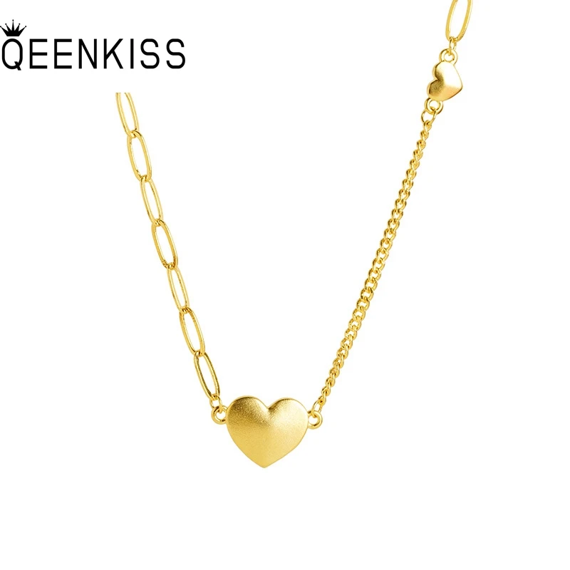 

QEENKISS Heart Gold Necklace+Ring Jewelry Sets For Women Wedding Party Birthday Christmas Bride Girlfriend Mother Gifts JS575