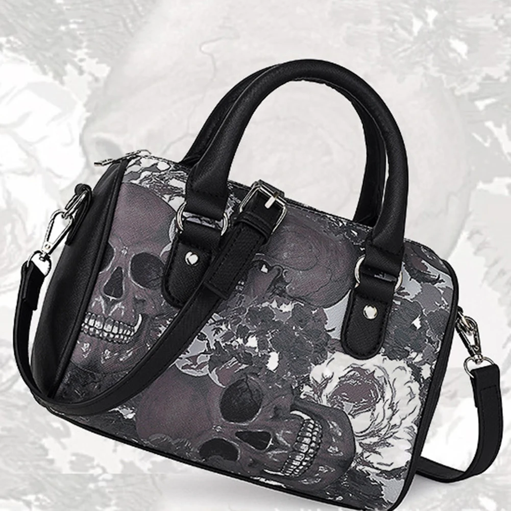 Retro Women Crossbody Bags Stylish Skull Printing PU Leather Female Shoulder Top-handle Handbags for Business