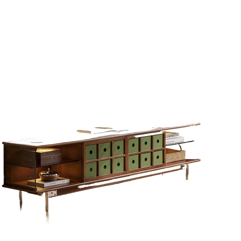 

TV cabinet medieval style living room solid wood storage cabinet floor-to-ceiling large capacity high-end sense