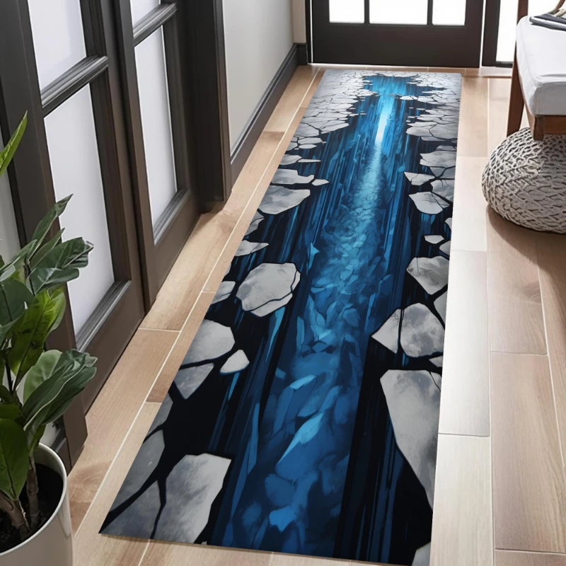 Blue Ice Crack Rock Channel print Runner Rug,Corridor,Laundry Room,Sofa Side,non slip Washable Runner Rug,Modern Decor carpet