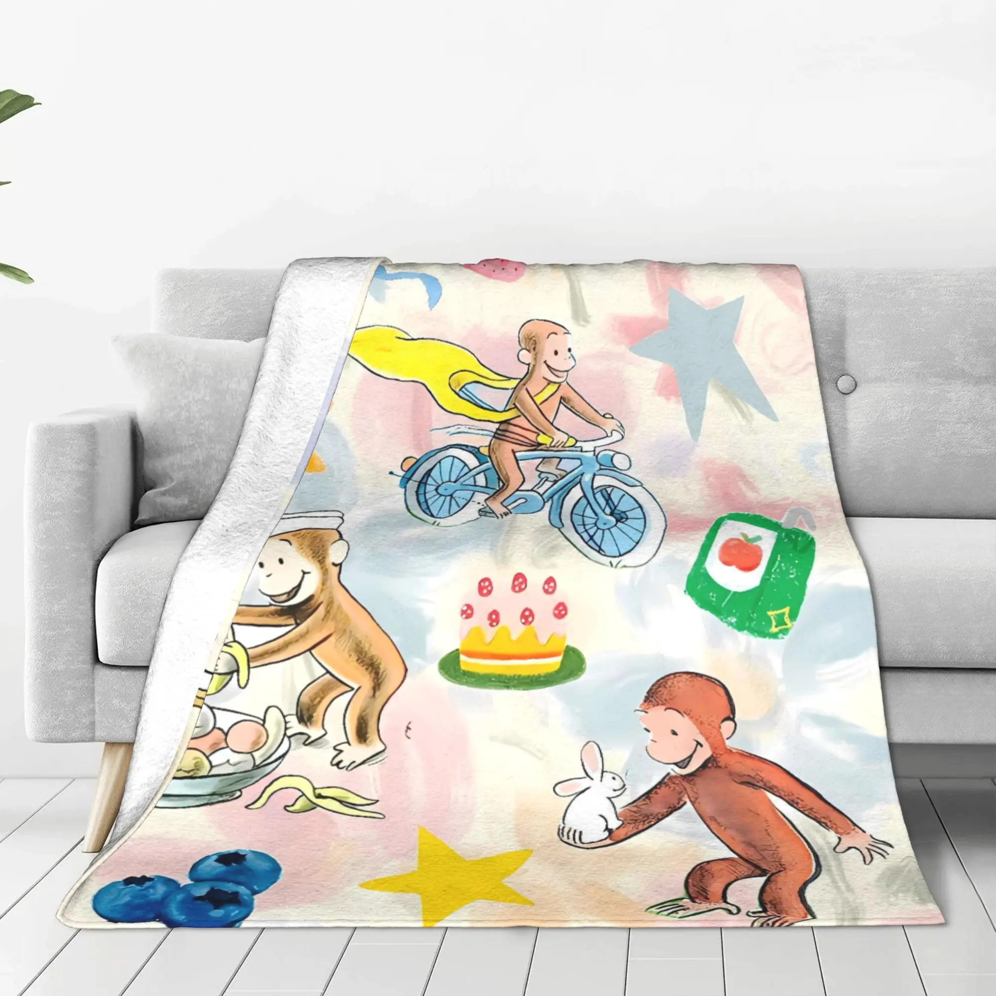 C-Curious George Blanket  Soft Fluffy Plush Throw Blanket For Couch Chair Sofa Bed Picnic Flannel Bedspread Bed Cover