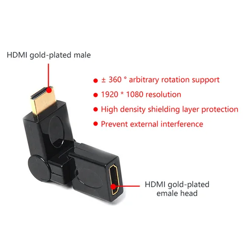 Imagen 2 del producto Expandedor de conector giratorio de CABLE HDMI ajustable en ángulo de 360 grados para televisores de pared