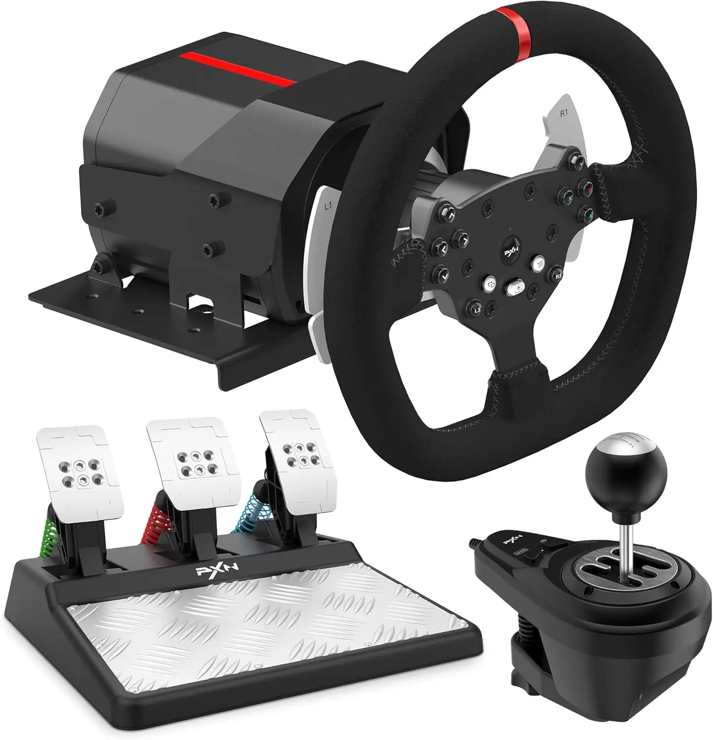 

V10 Force Feedback Gaming Racing Wheel with Magnetic Pedals and Shifter, 270/900 Degree, Dual Paddles