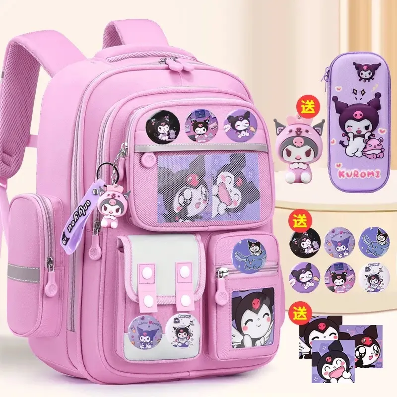 Miniso Kuromi High Capacity Students Bookbags Mulit-pockets 1-6 Grades Kids Backpack Sanrio Anime Printed Kawaii Schoolbags Gift