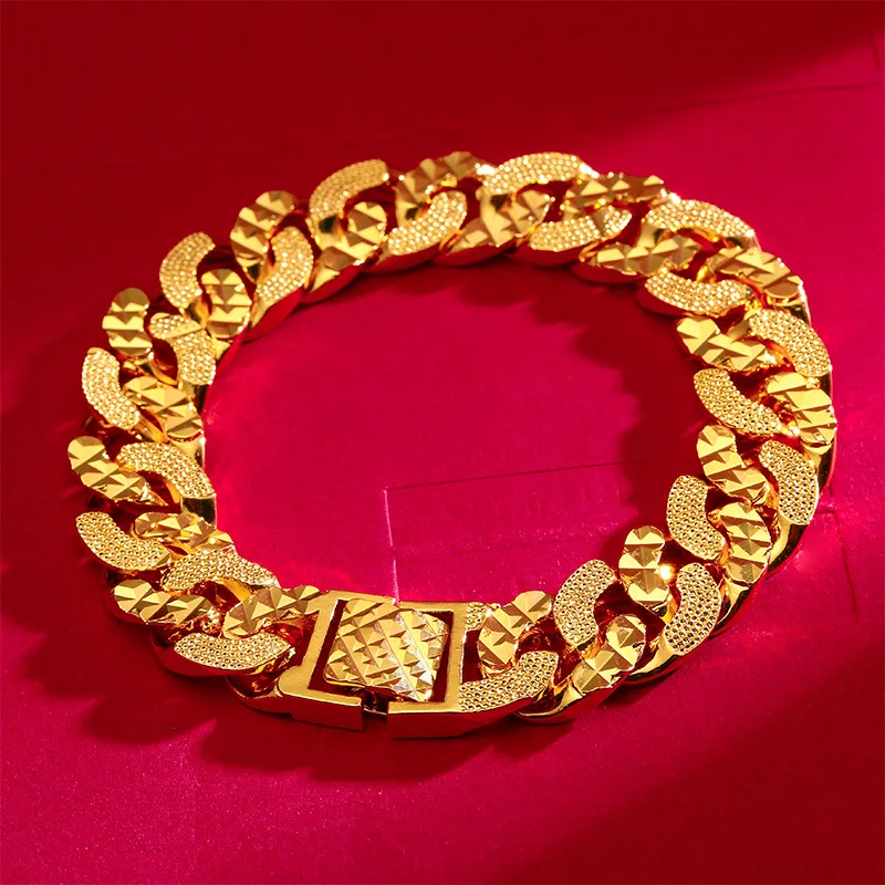 

AU999 Men's Wide Watch Buckle Bracelet 24K Gold - Gold enhances luxury, women's wrist-friendly size