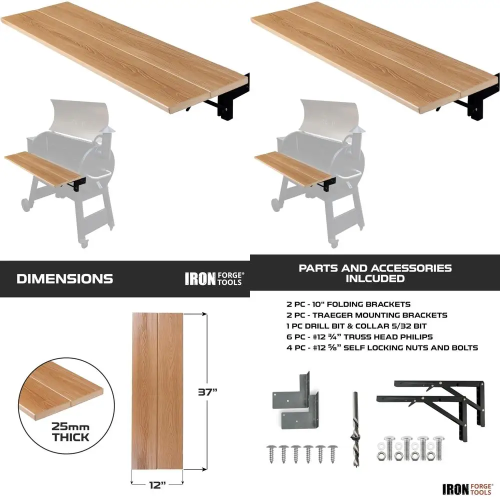 

Portable Folding Grill Shelf - 36.5 x 12 Composite, Compatible with Traeger Pro Series & Ironwood 885 Pellet Grills
