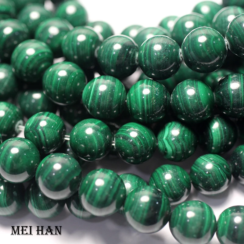 Meihan (Free Shipping) Natural Cost-effective malachite smooth round stone beads for jewelry making design DIY bracelet