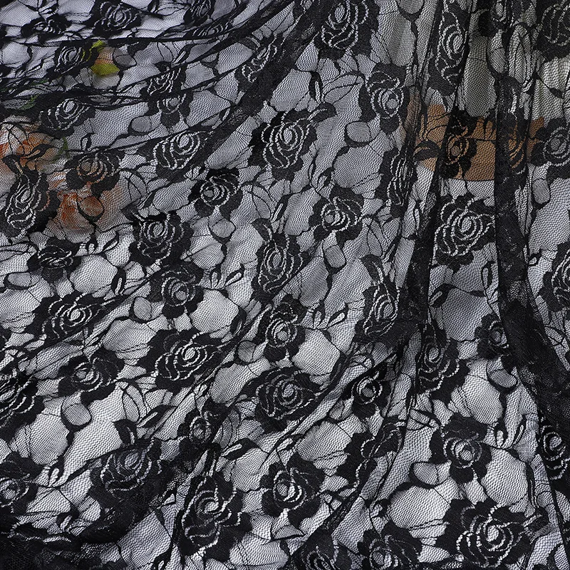 

1 Yard Black/White Stretch Rose Lace Mesh Fabric 1.5m Wide for Lingerie Dress Elegant Vintage Soft & Easy to Sew