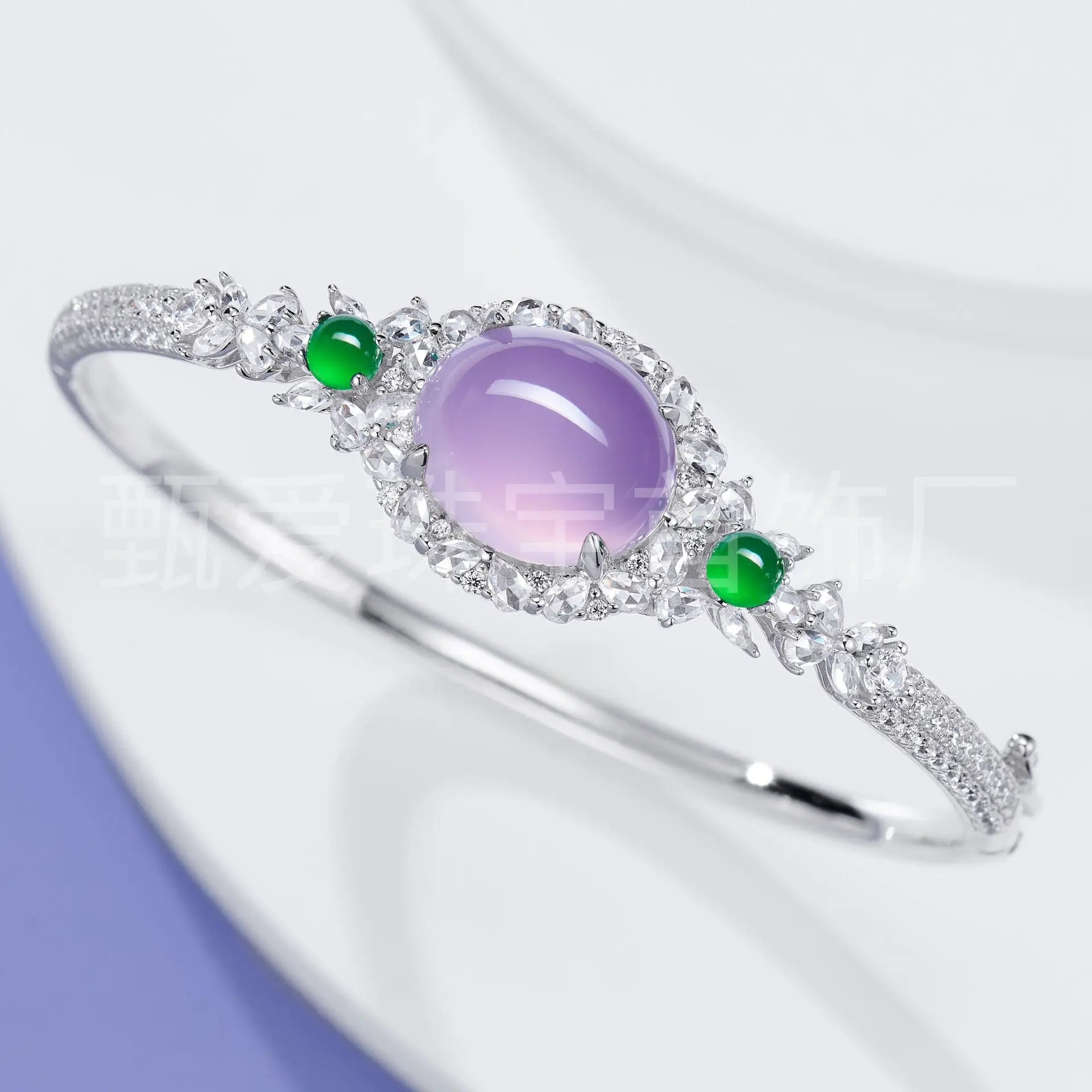 Summer New Product 925 Silver Double Green Luxury Inlaid Purple Chalcedony Bracelet New Chinese Mid-to-high-end High-ice Jade Br
