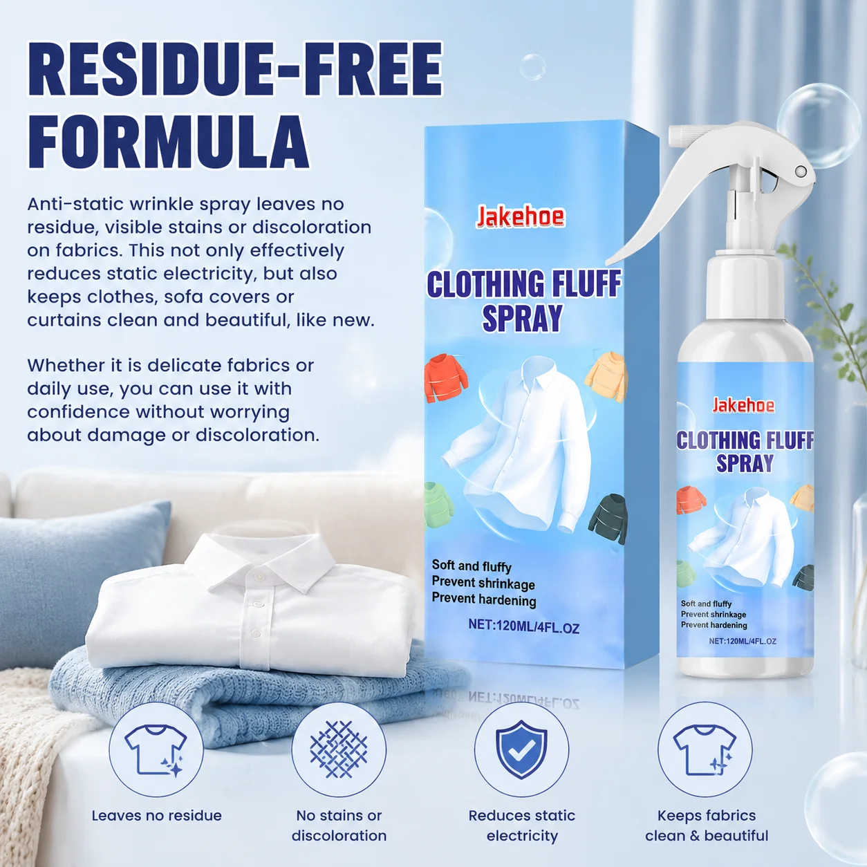 1/2 Pieces Anti-Wrinkle Clothes Spray Antistatic Spray for Garments, Antistatic for Clothes, Reduces Static Electricity Quickly