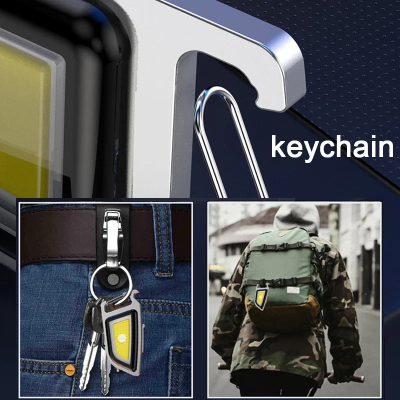 Lampe de travail porte-clés COB avec ouvre-bouteille, support, petite lampe de poche 4 Modes pour Camping randonnée en plein air