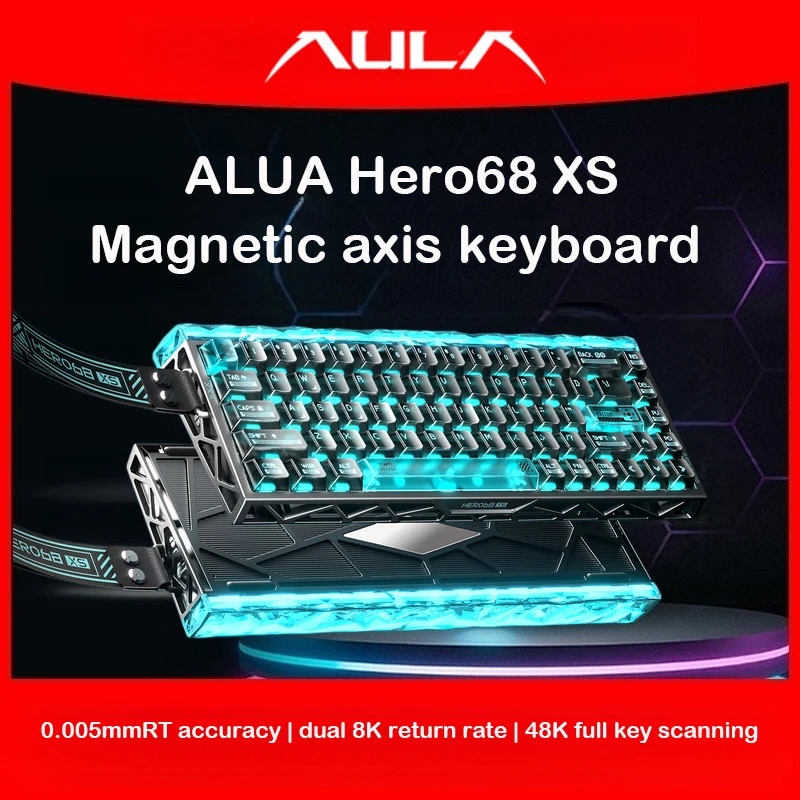 Teclado Magnético AULA Hero68 XS Tri-Mode com Polling de 8K, Latência de 0,125ms, Hot Swappable, RGB, Bateria de 6000mAh, Teclado Gamer para PC/Laptop