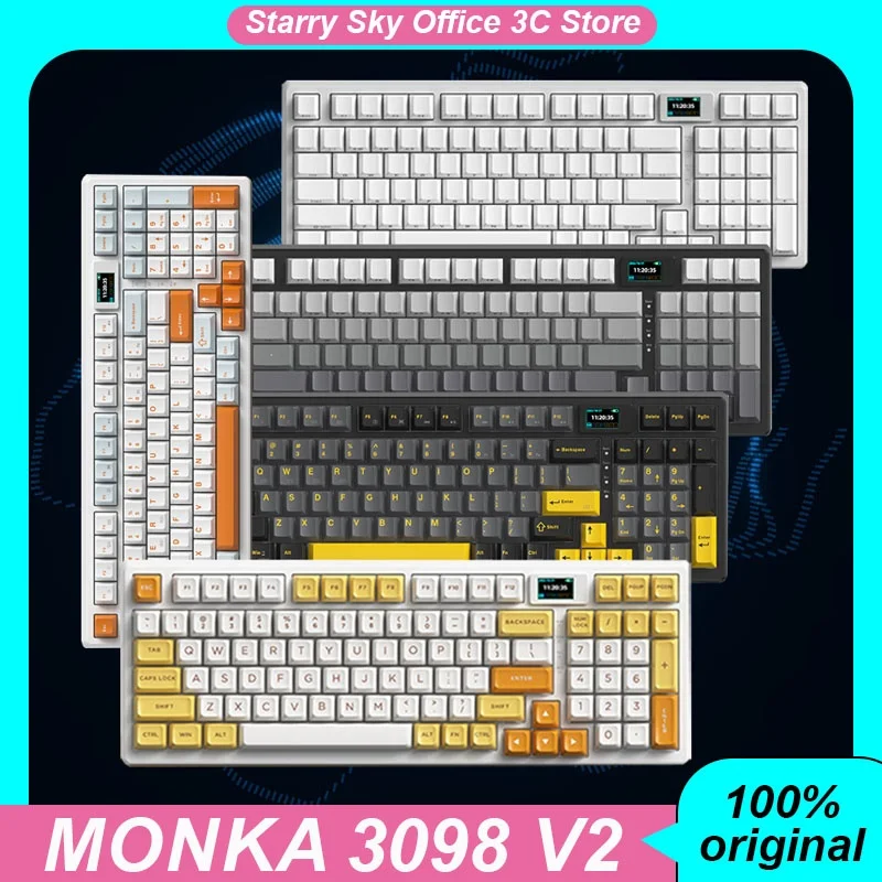 

monka 3098 V2 Mechanical Keyboard Bluetooth wired wireless 3 mode color screen Hot plug RGB Esports game keyboard PC accessories