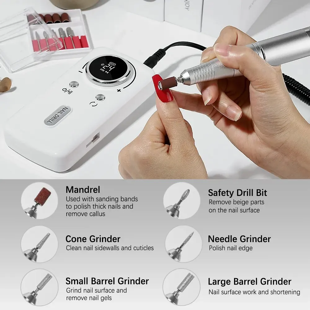 45000RPM Electric Nail Drill Machine Com Display LCD Recarregável Nail File Nails Acessórios Gel Nail Polish Sander Baixo Ruído