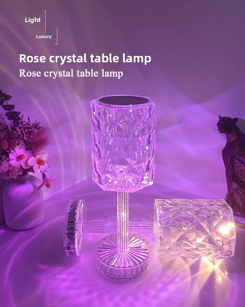 Lampe de bureau en cristal rose diamant, chargeur USB, lampe de chevet pour chambre à coucher, cadeau créatif, veilleuse d'ambiance