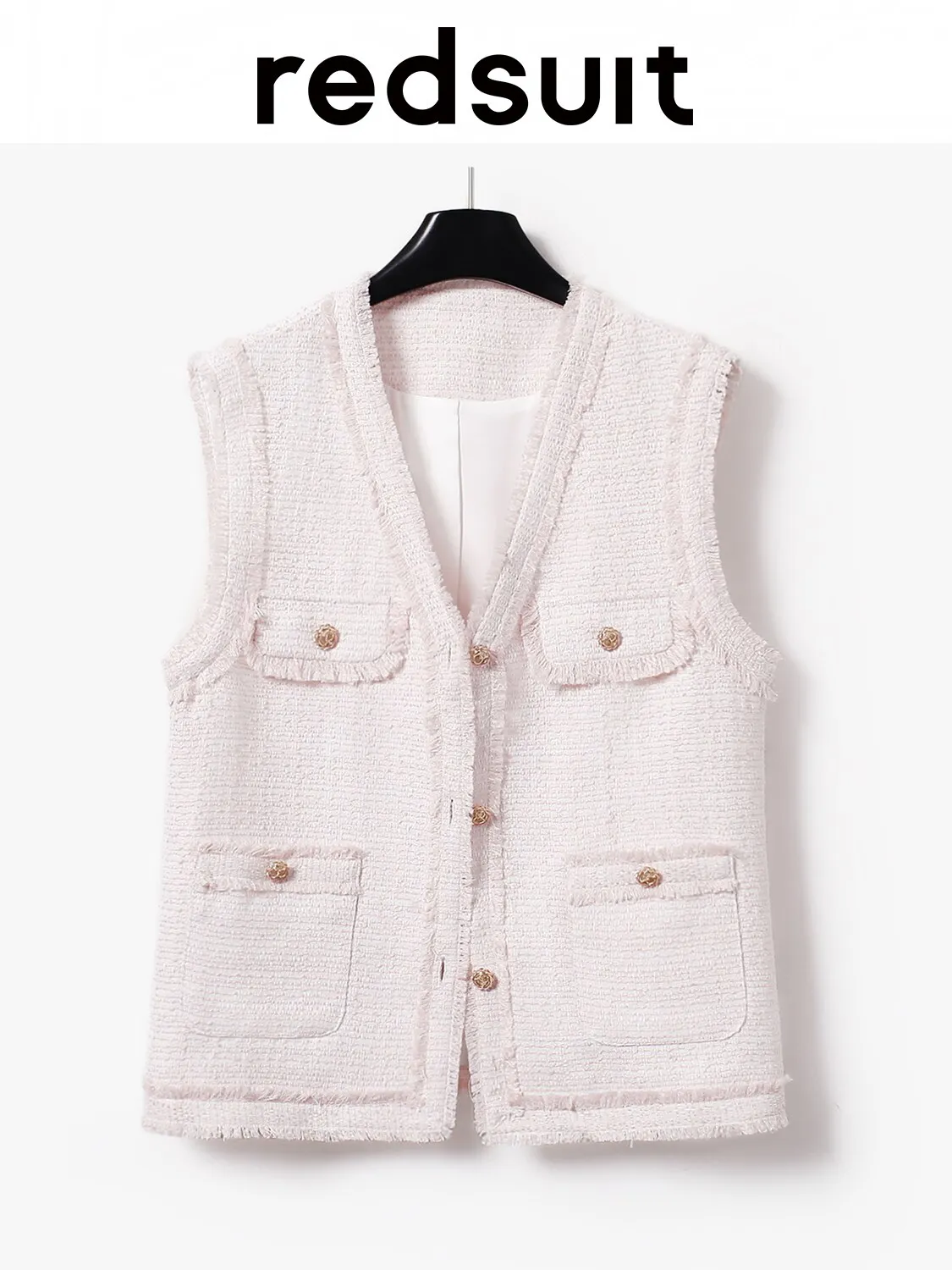 New Lightweight coarse woolen fashionable pink vest with slimming V-neck Custom size