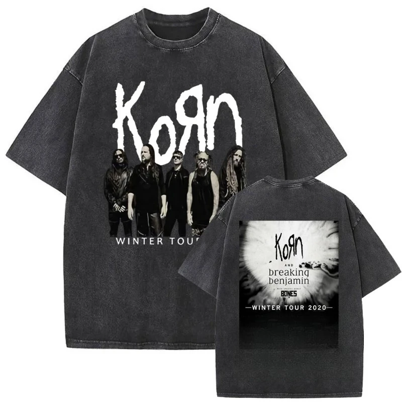 ألبوم موسيقى كورن اتبع الزعيم خمر غسلها تي شيرت الرجال النساء موضة القوطية روك تي شيرت الرجال عادية المتضخم تي شيرت #6