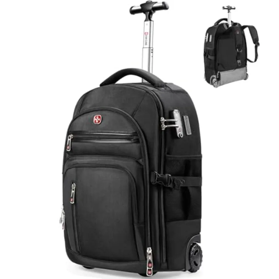 

Rolling Backpack with Wheels USB Type-C Charging Ports 21x14x9 Water-Resistant 17.3 Laptop Compartment EVA Material Wheeled Bus
