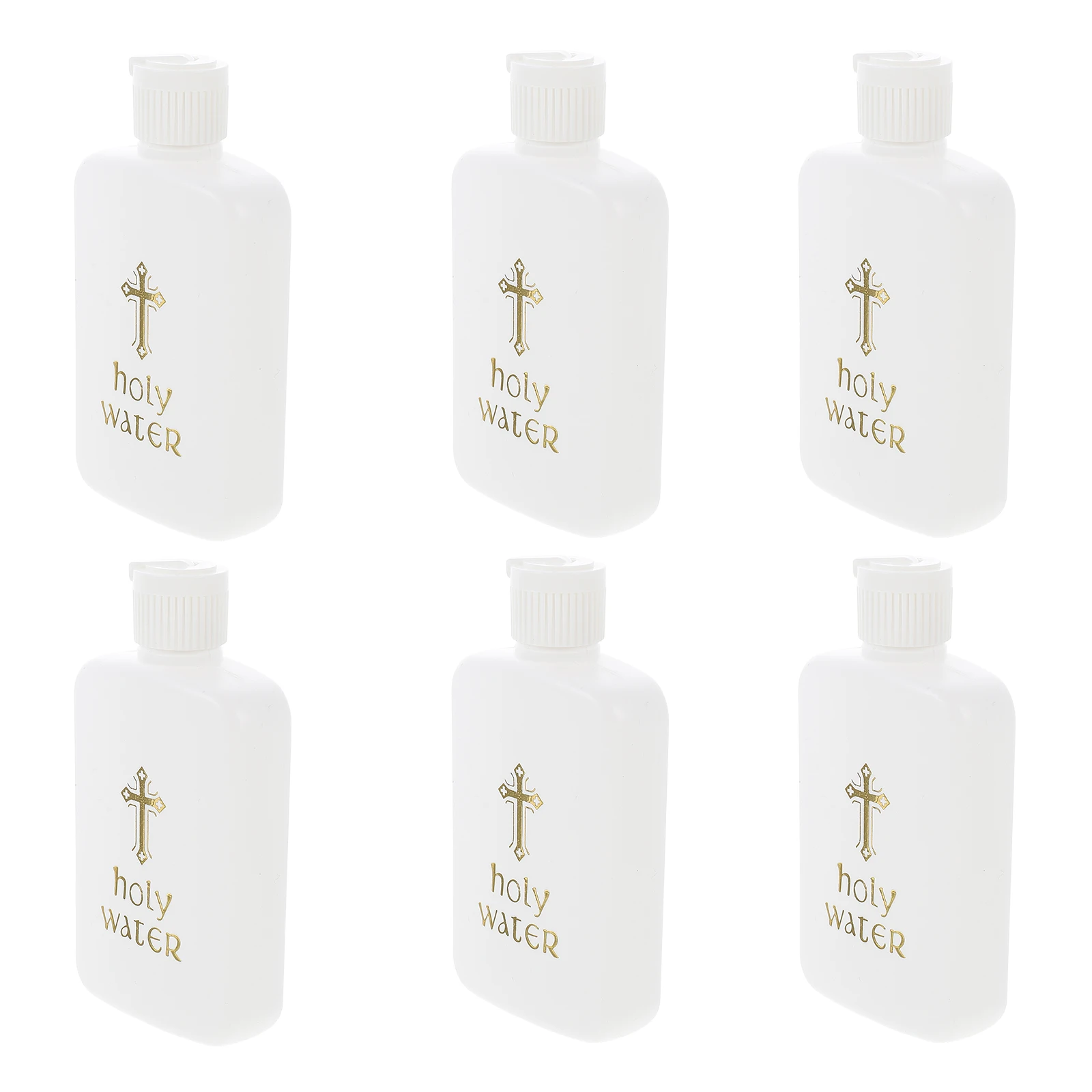 

6pcs White Holy Water Bottle Gold Cross Design Leak-Proof Plastic Bottles For Church Religious Wedding Holiday Party Use